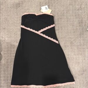 Black Strapless Dress with Pink Lace Trim